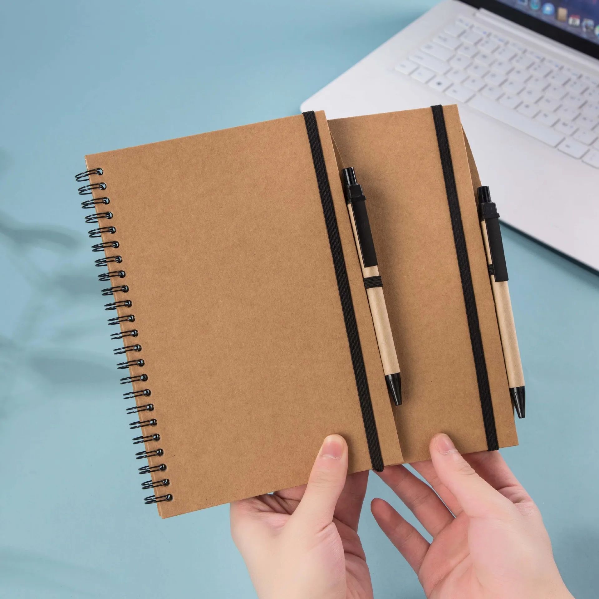 School Office A5 Notepad Custom Printed Logo Kraft Paper Notebook With Pen, product view 1