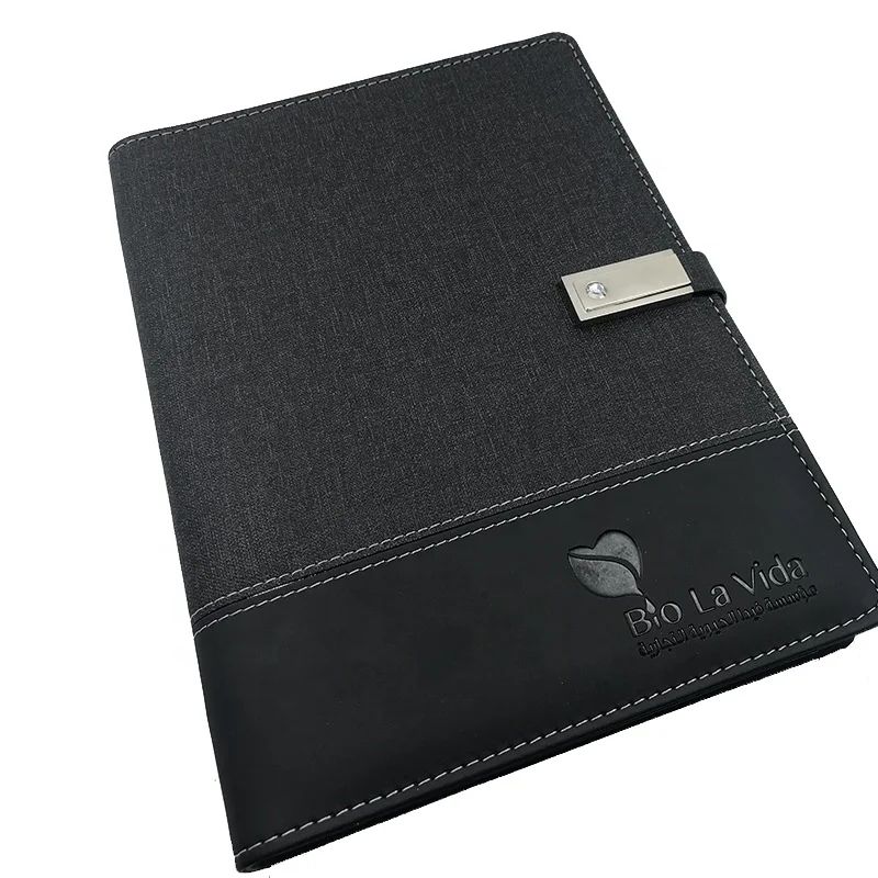Custom Logo PU Leather Loose-leaf Power Bank 80 Sheets A5 Charging Notebook Wireless With 16GB USB Flash Drive, product view 1