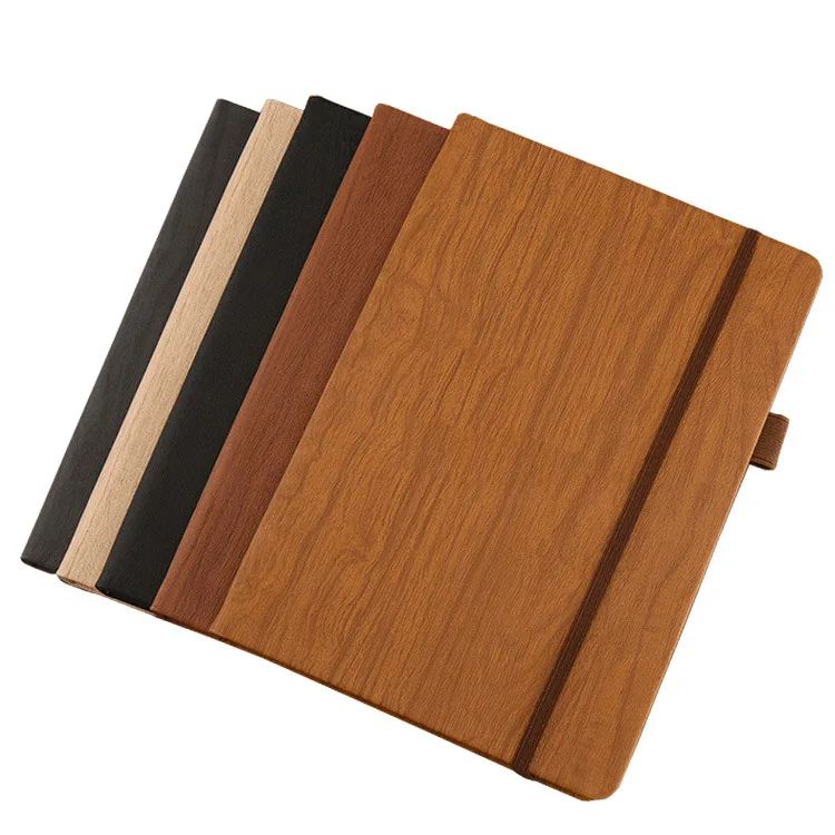 Custom logo cover Wood Pattern Hardcover Notebook Office Stationery Journal Note Book with Elastic Band agenda, product view 1