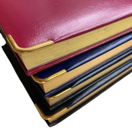 2023 Customized A5 Pu Leather Diary With Golden Metal Corner Gold Edge Custom Printing Agenda Notebook OEM Inner Design, product view 1