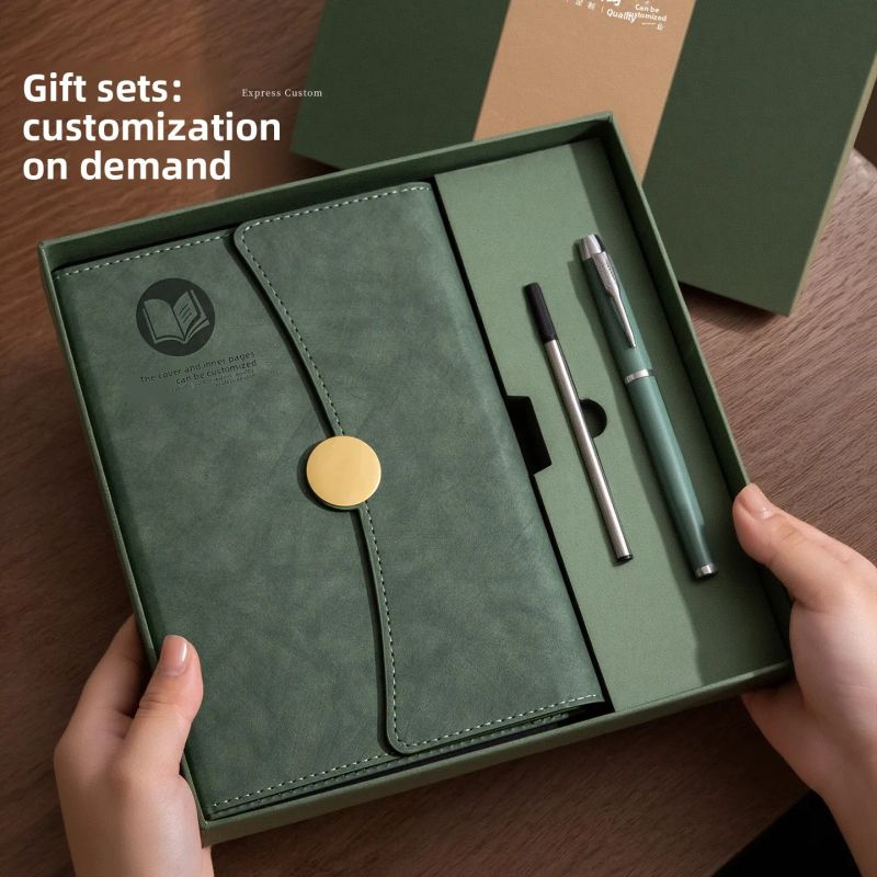 A5 Business Notebook Custom Logo Gift Box Set with Faux Leather Cover and Eye-Protective Paper for High-Value Meetings, product view 1