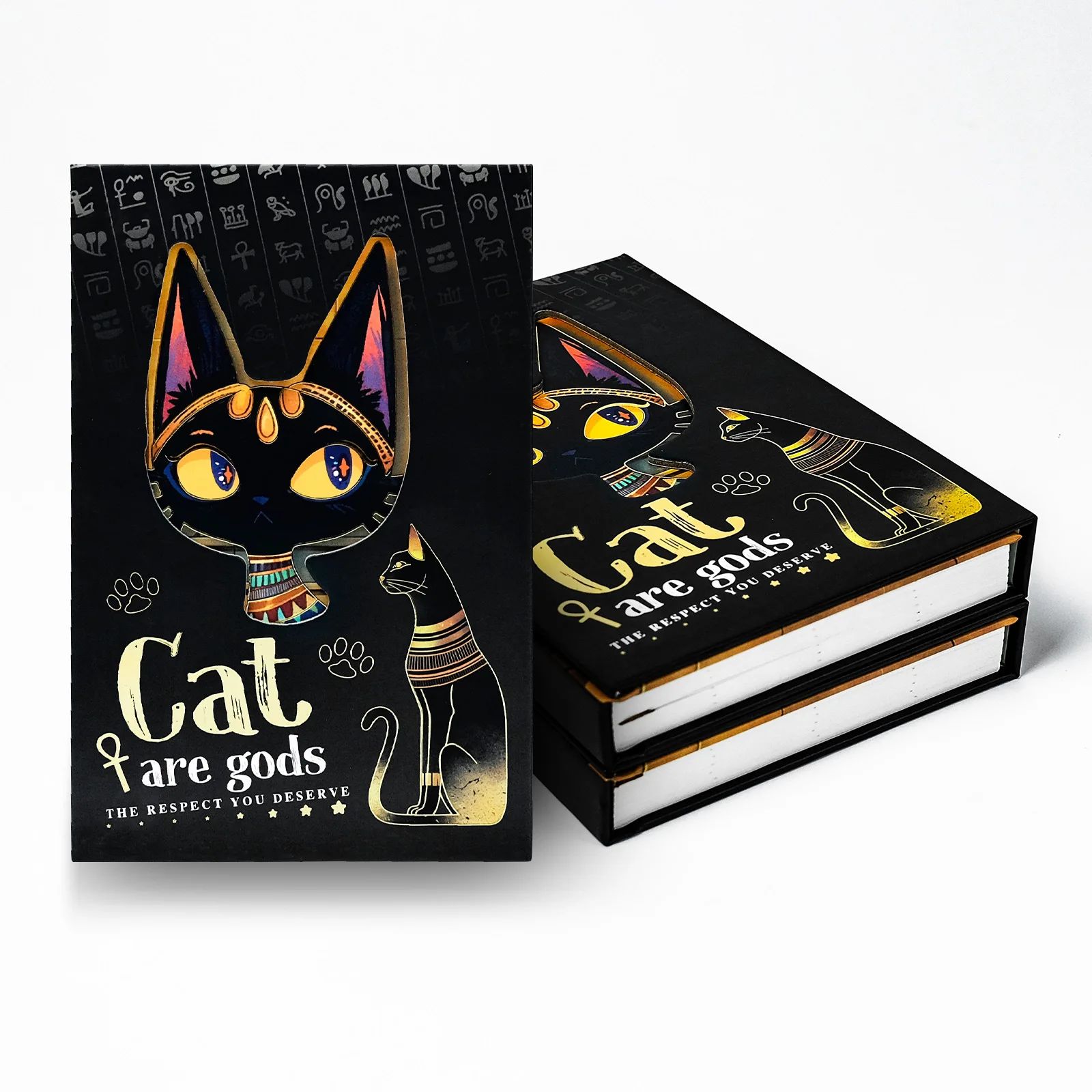 Egyptian Cat Series Sewing Binding Gift Organizer/Planner Notebook Black Gilding Paper Cover-Cross-border High-value, product view 1