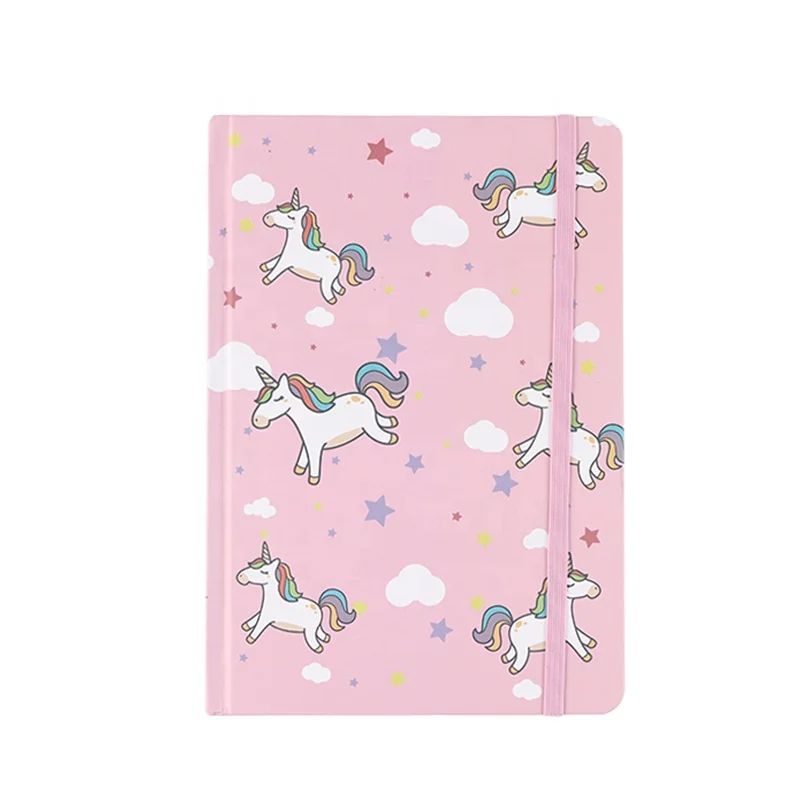 Hardcover Unicorn A5 Notebook With Elastic Band for Girl Student School 192 Pages 80 Gram Paper, product view 1