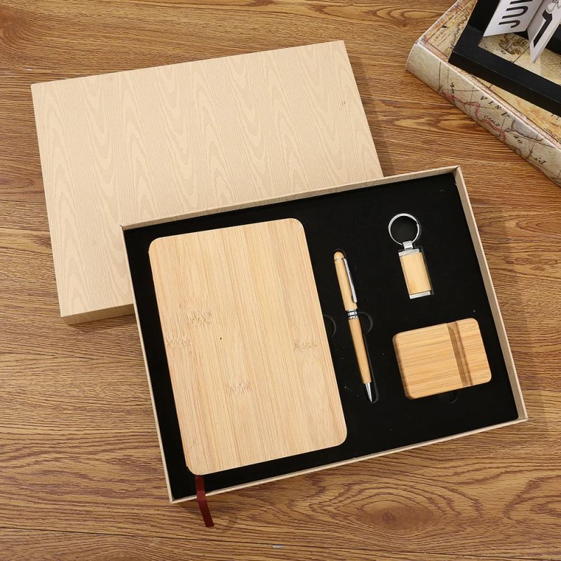 Wood Texture Holiday Gift A5 Notebook Keychain Business Card Holder Promotion Pen Set Souvenir Gift Set, product view 1