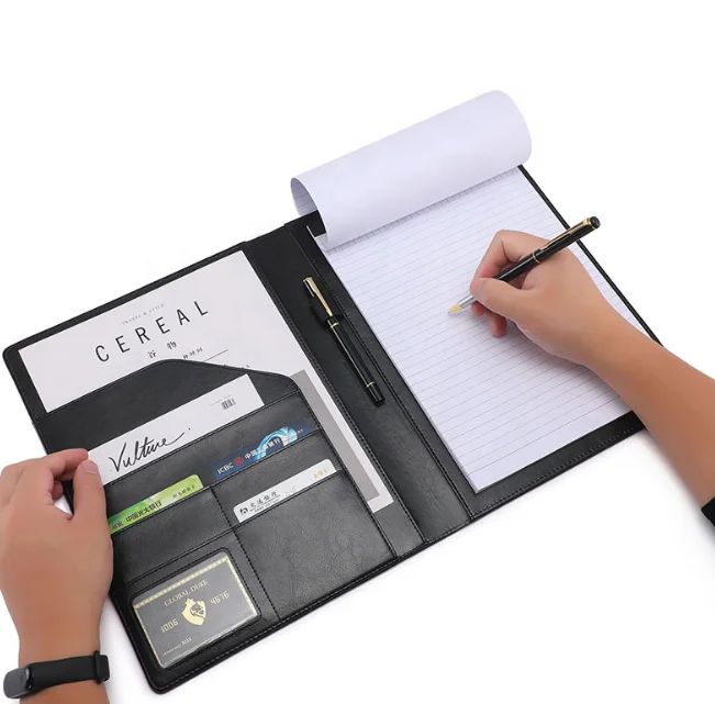 Custom Design A4 Business Portfolio Presentation Folder Document Organizer With Memo File Folder Embossed Logo, product view 1