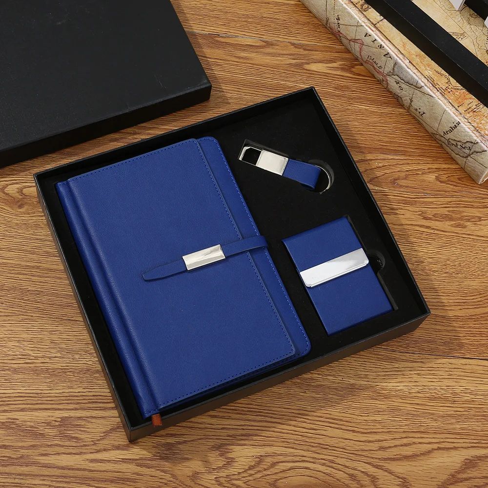 Company Cooperate PU Notebook Custom Keychain Business Card Holder Logo OEM Promotional Gift Set, product detail 2