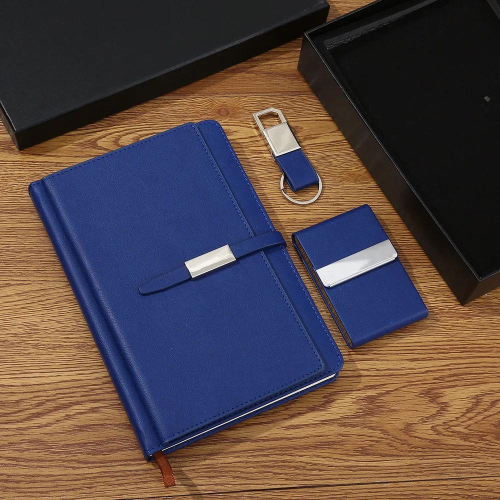 Company Cooperate PU Notebook Custom Keychain Business Card Holder Logo OEM Promotional Gift Set, product detail 4