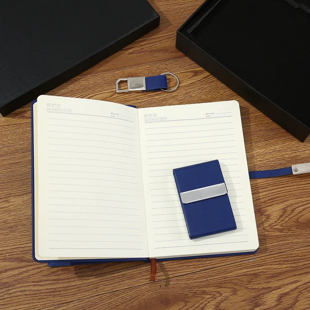 Company Cooperate PU Notebook Custom Keychain Business Card Holder Logo OEM Promotional Gift Set, product detail 6
