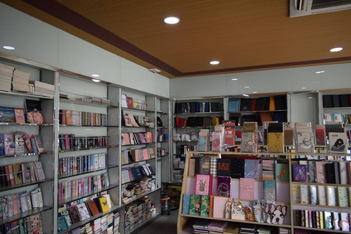 Sample showroom with shelves of notebook designs