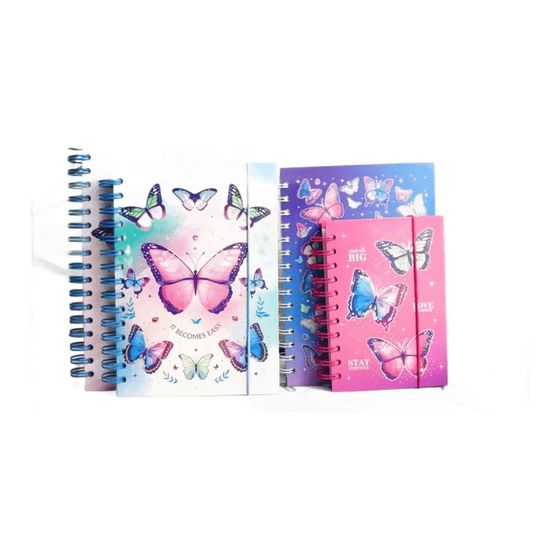 Butterfly-print wire-o spiral notebooks in three sizes
